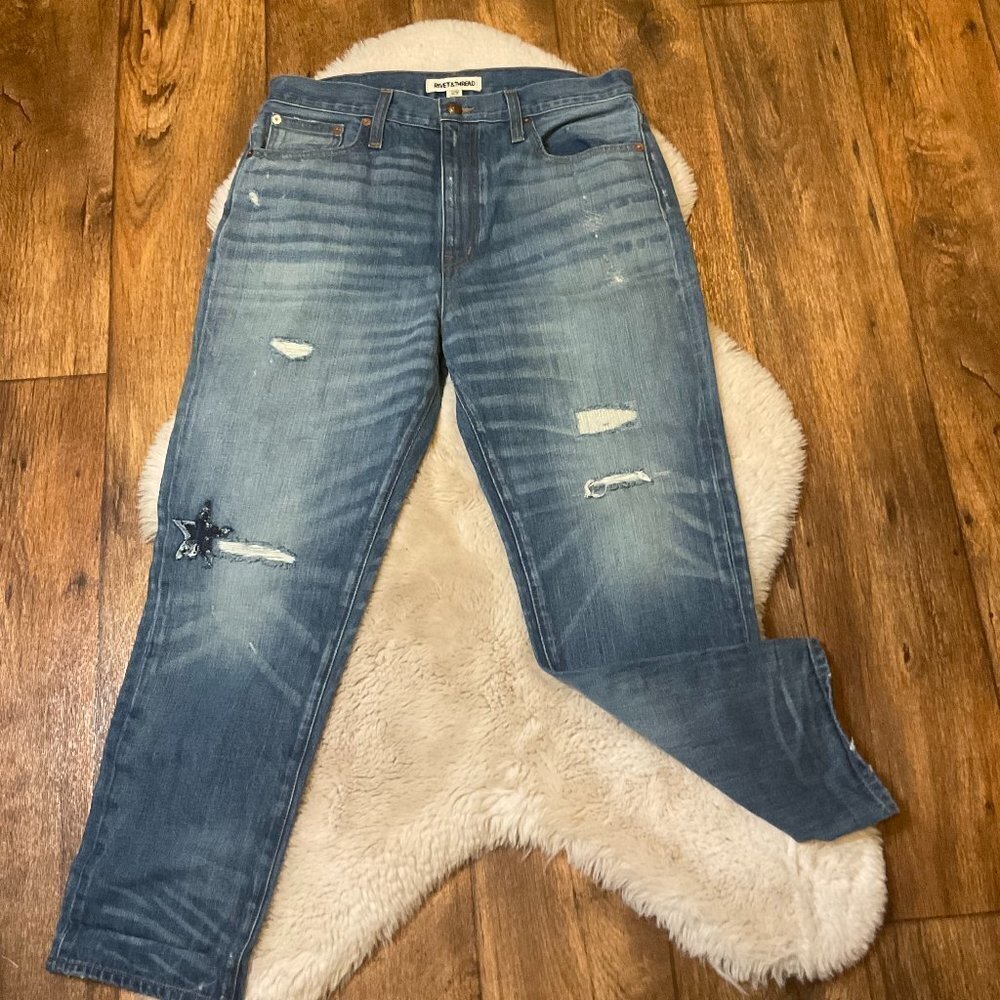 Madewell Rivet & Thread High-Rise Slim Boyjeans Star Patch Style K8003 Womens 29